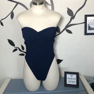 Vintage Hunza G Navy Blue One Piece Swimsuit